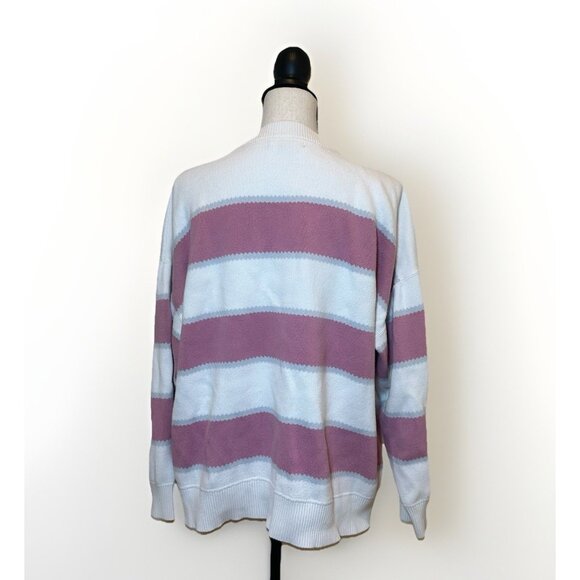Vans Sweater Women’s Large White With Pink And Blue Stripes Knit Mid Length - Picture 2 of 11